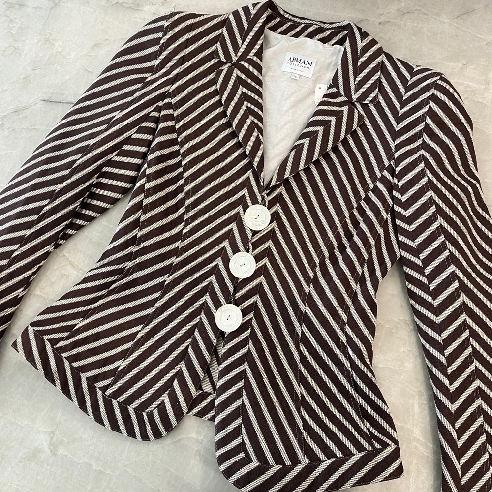 Armani Collezioni Brown and White Striped Blazer